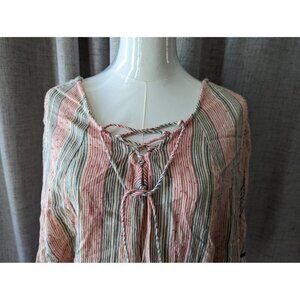 Billabong Striped Fringe Poncho S/M Red/Blue/Tan Beach Cover up Bikini Swimsuit